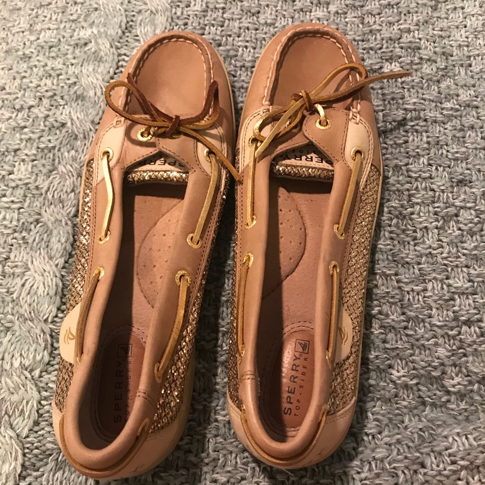 Gold sparkly Sperry Top-Sider’s (short)